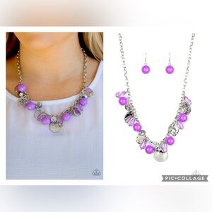 Paparazzi Purple and Silver Charm Necklace Set